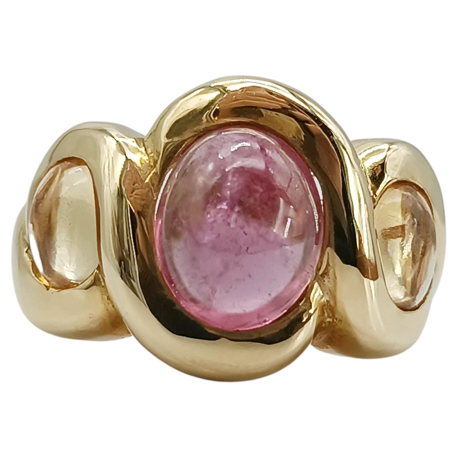 1996 Skulpturaler Ring aus Gelbgold mit rosa und gelben Turmalin-Cabochons