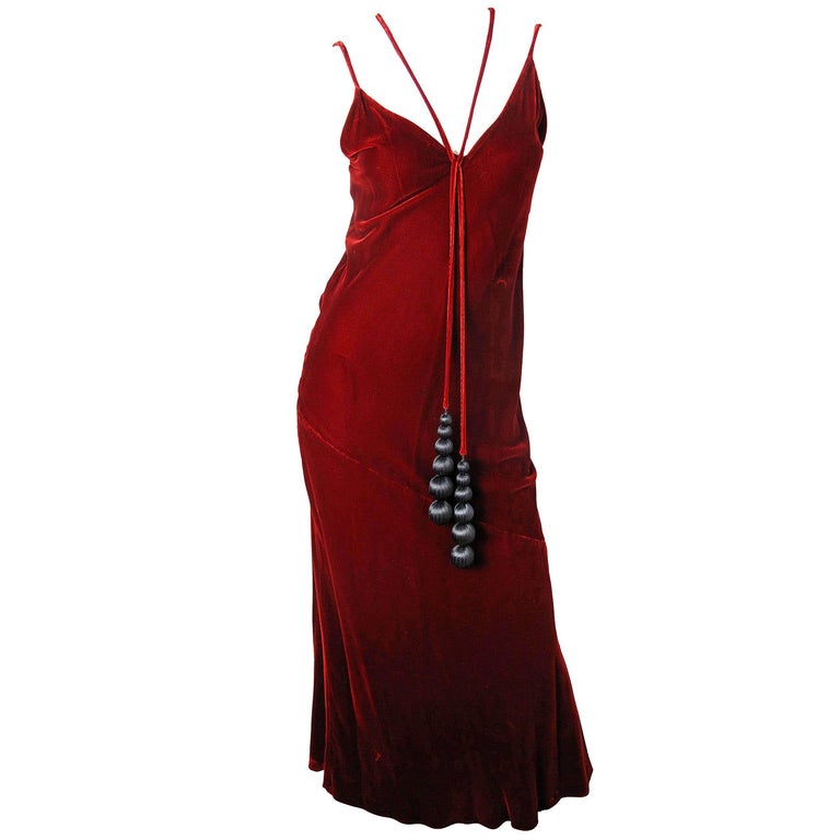 1996Jean Paul Gaultier Velvet Gown with Large Fabric Beads For Sale at  1stDibs | 90s red and black layered mesh dress