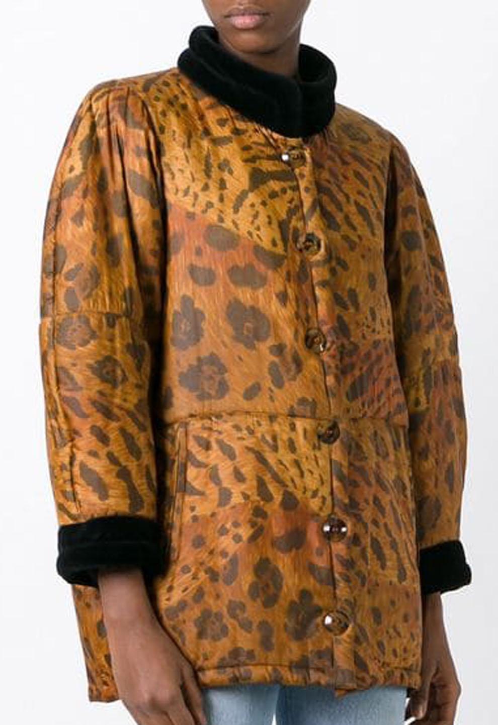 Brown 1996s Yves Saint Laurent Catwalk Animal Print Silk Coat