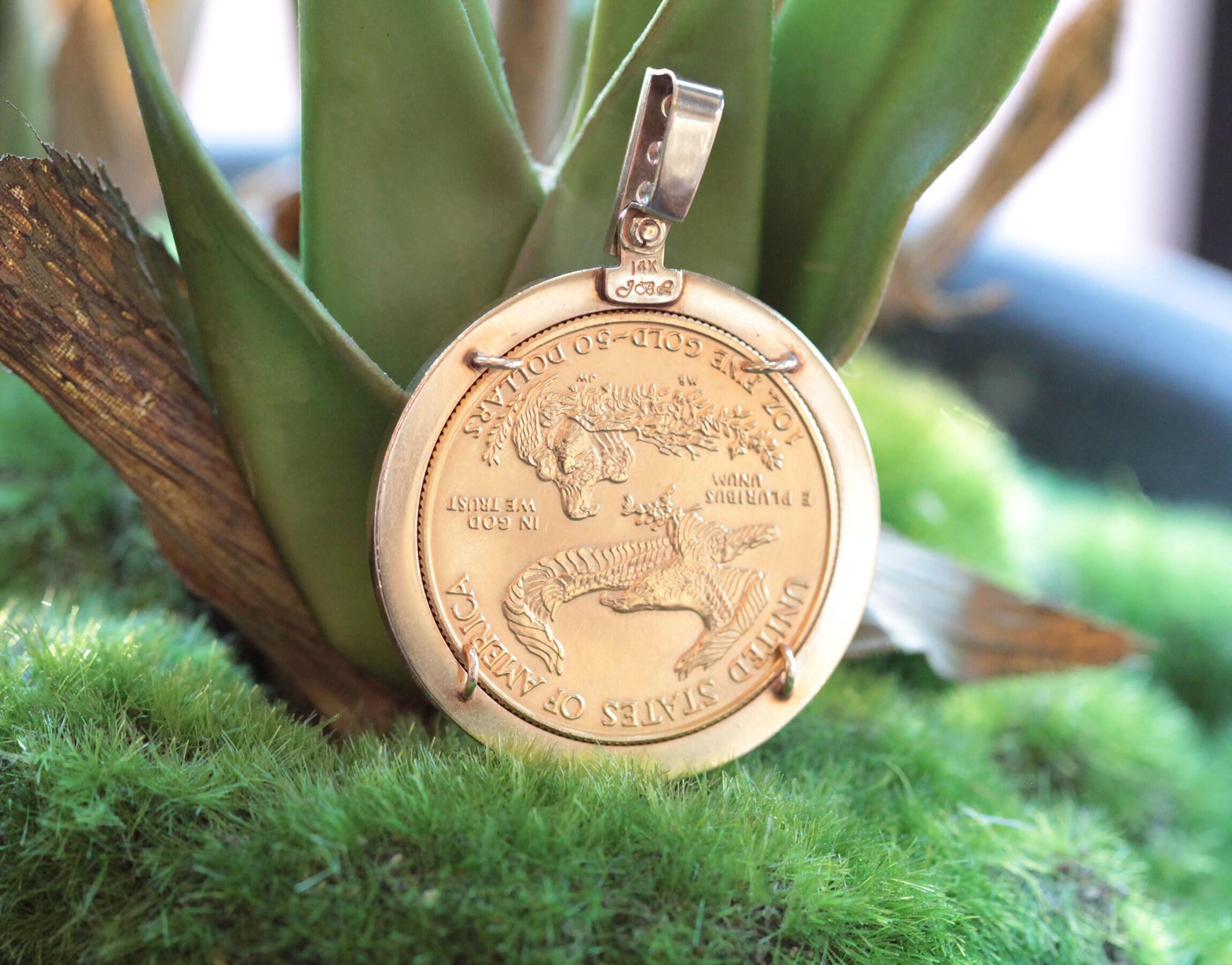 1997 1 oz 50 Dollars American Eagle Coin Pendant 14K Solid Yellow Gold Diamond 2