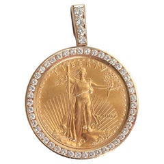 1997 1 oz 50 Dollars American Eagle Coin Pendant 14K Solid Yellow Gold Diamond