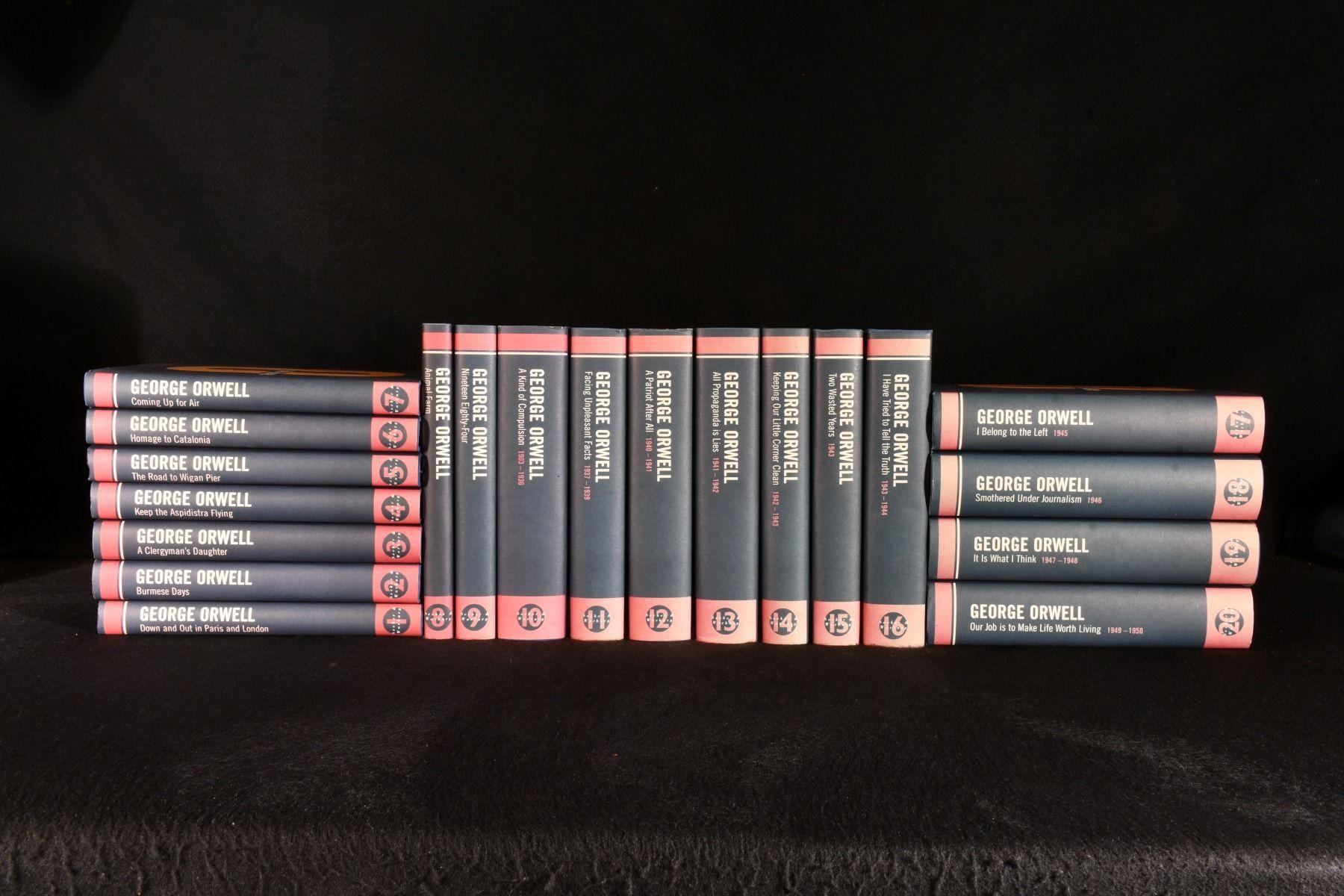 A striking complete set of the works of George Orwell, a sought after collection of both his fiction and non-fiction.

Complete in twenty volumes.

The complete works of George Orwell, containing both his fiction and non-fiction writings, a