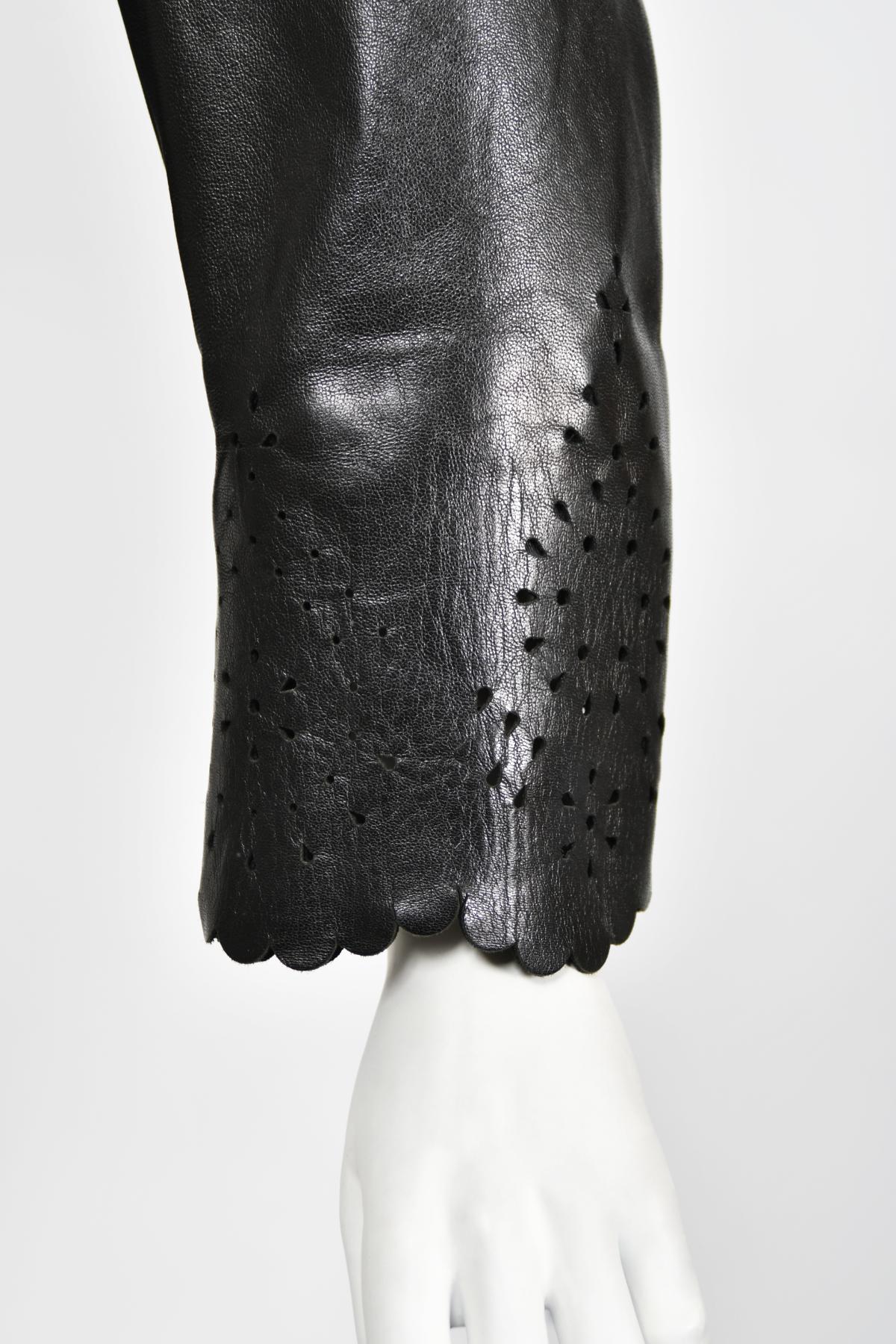 1997 Alexander Mcqueen for Givenchy Runway Black Leather Cutwork Blazer Jacket 8