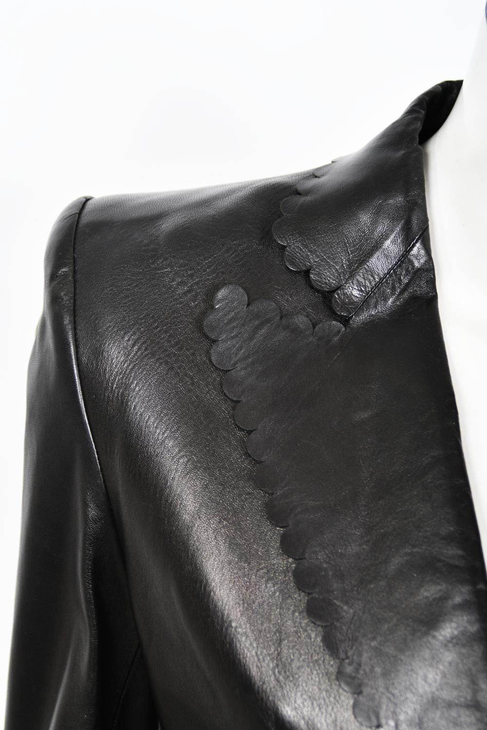 Women's 1997 Alexander Mcqueen for Givenchy Runway Black Leather Cutwork Blazer Jacket