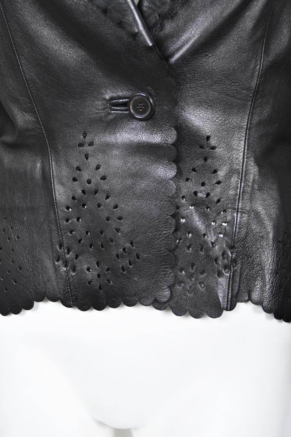 1997 Alexander Mcqueen for Givenchy Runway Black Leather Cutwork Blazer Jacket 1