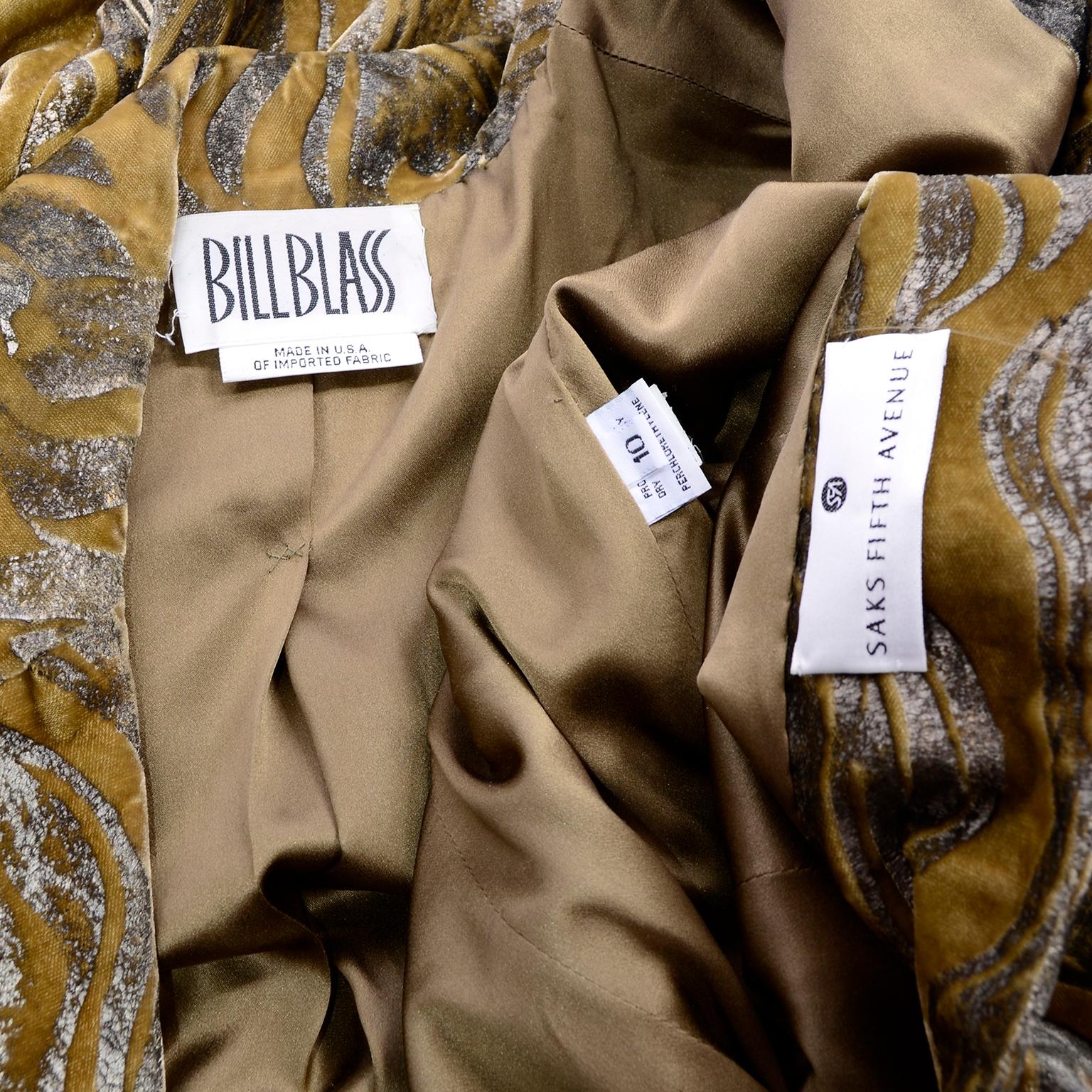 1997 Bill Blass Gold & Green Runway Metallic Button Front Vintage Velvet Coat 3