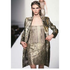 1997 Bill Blass Gold & Green Runway Metallic Button Front Vintage Velvet Coat