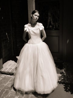 1997 Bob Evans Neiman Marcus Silk Off the Shoulder Bow Gown with Tulle Skirt