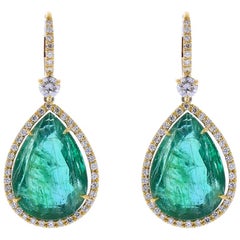 19.97 Carat Total Pear Shaped Emerald and Diamond Earrings in 18 Karat Gold