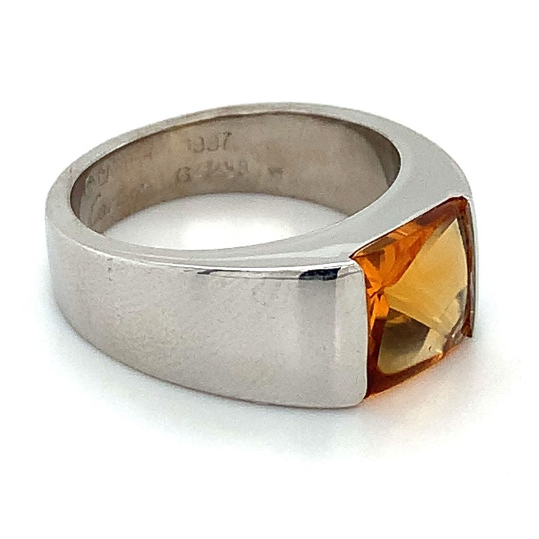 1997 Cartier Tank 18k White Gold Special Cut Citrine Solitaire Ring For ...