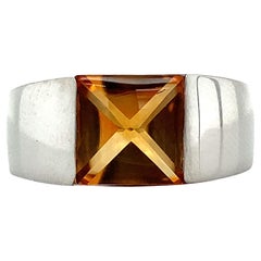 1997 Cartier Tank 18k White Gold Special Cut Citrine Solitaire Ring