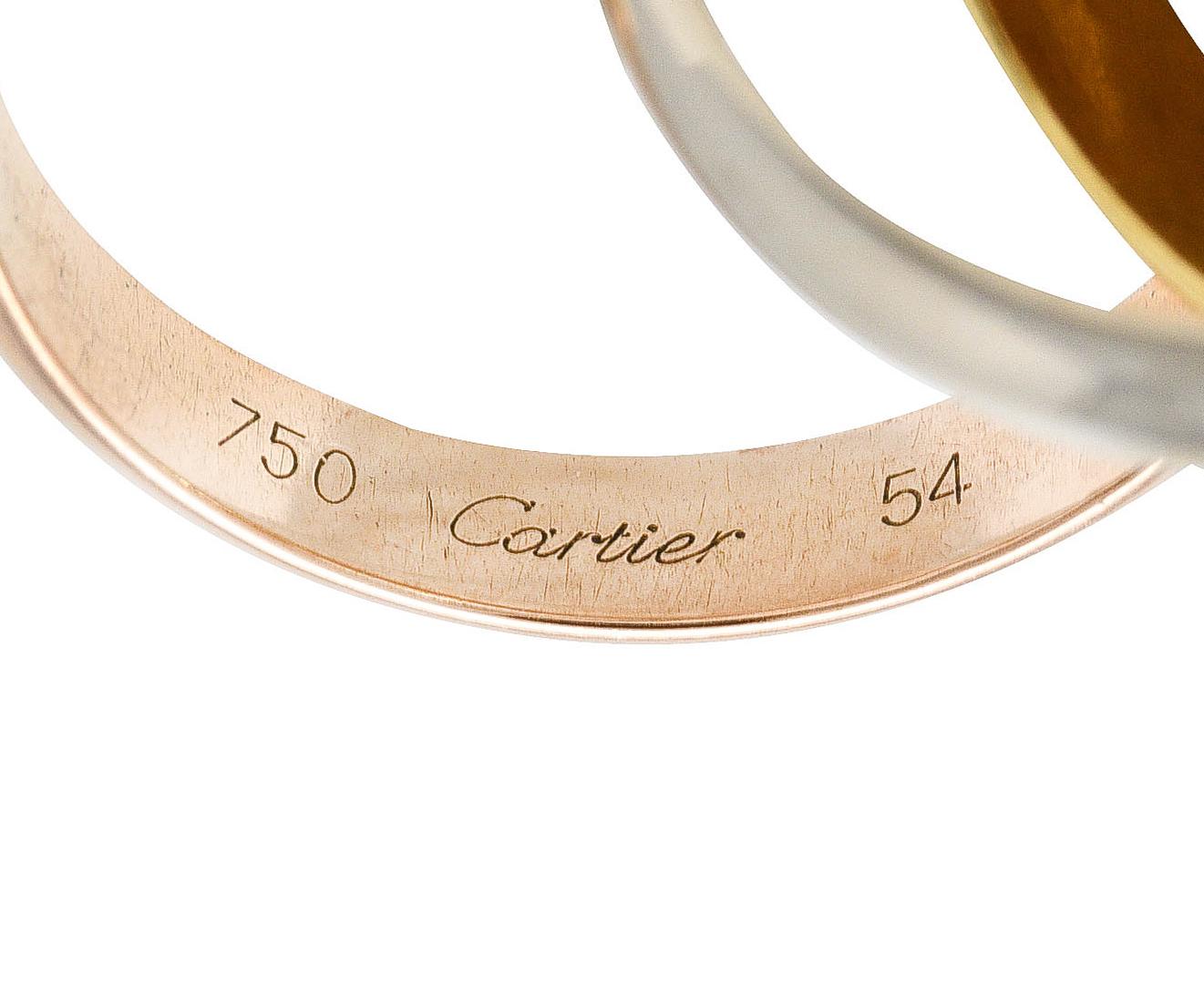 Contemporary 1997 Cartier Vintage 18 Karat Tri-Colored Gold Trinity Rolling Band Ring