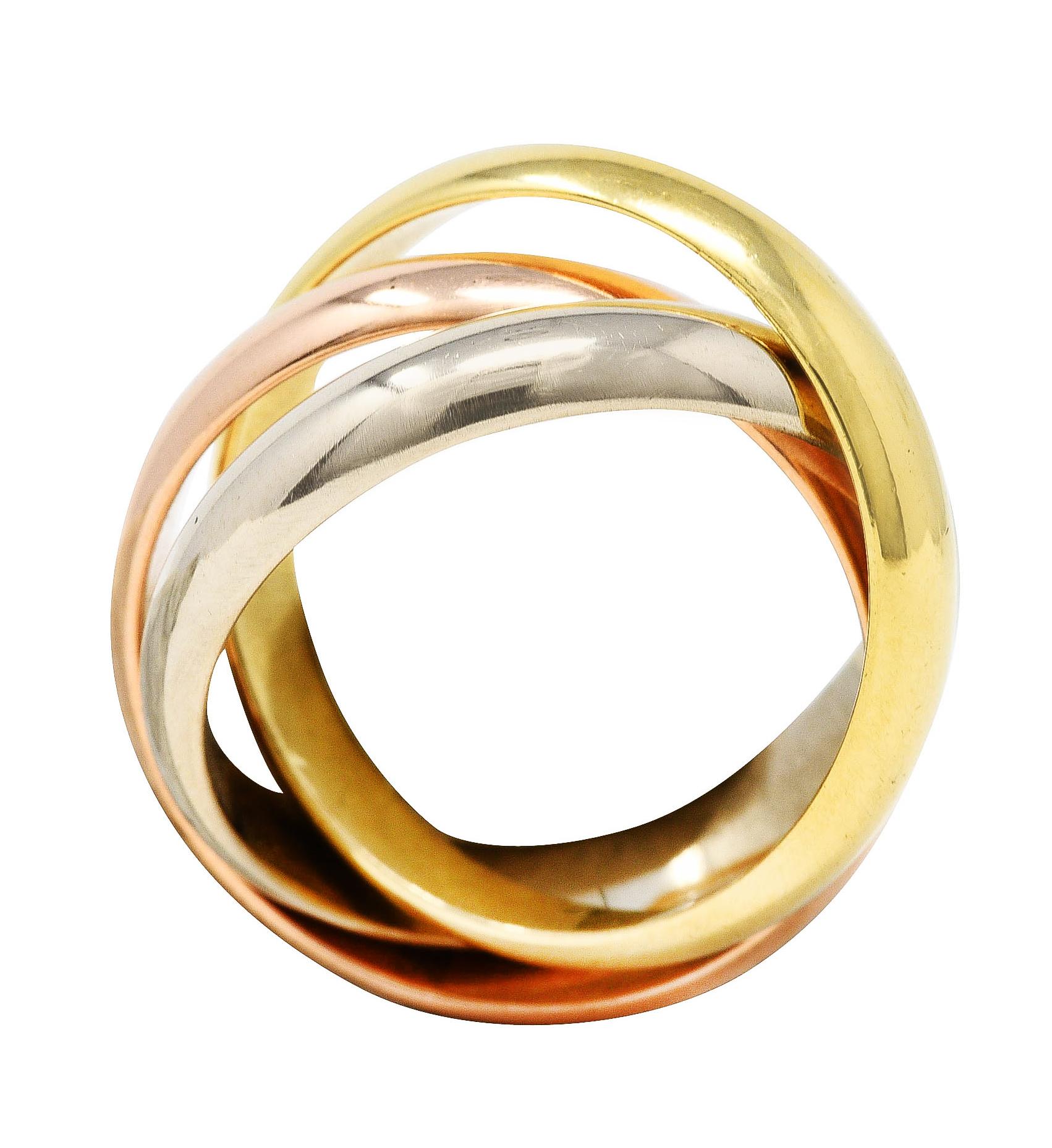 Women's or Men's 1997 Cartier Vintage 18 Karat Tri-Colored Gold Trinity Rolling Band Ring