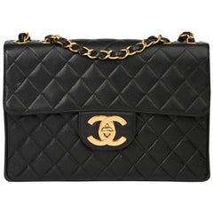 1997 Chanel Schwarz Kaviar Leder Vintage Jumbo Single Classic Flap Bag