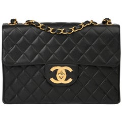 1997 Chanel Cuir Noir Caviar Vintage Jumbo Single Classic Flap Bag