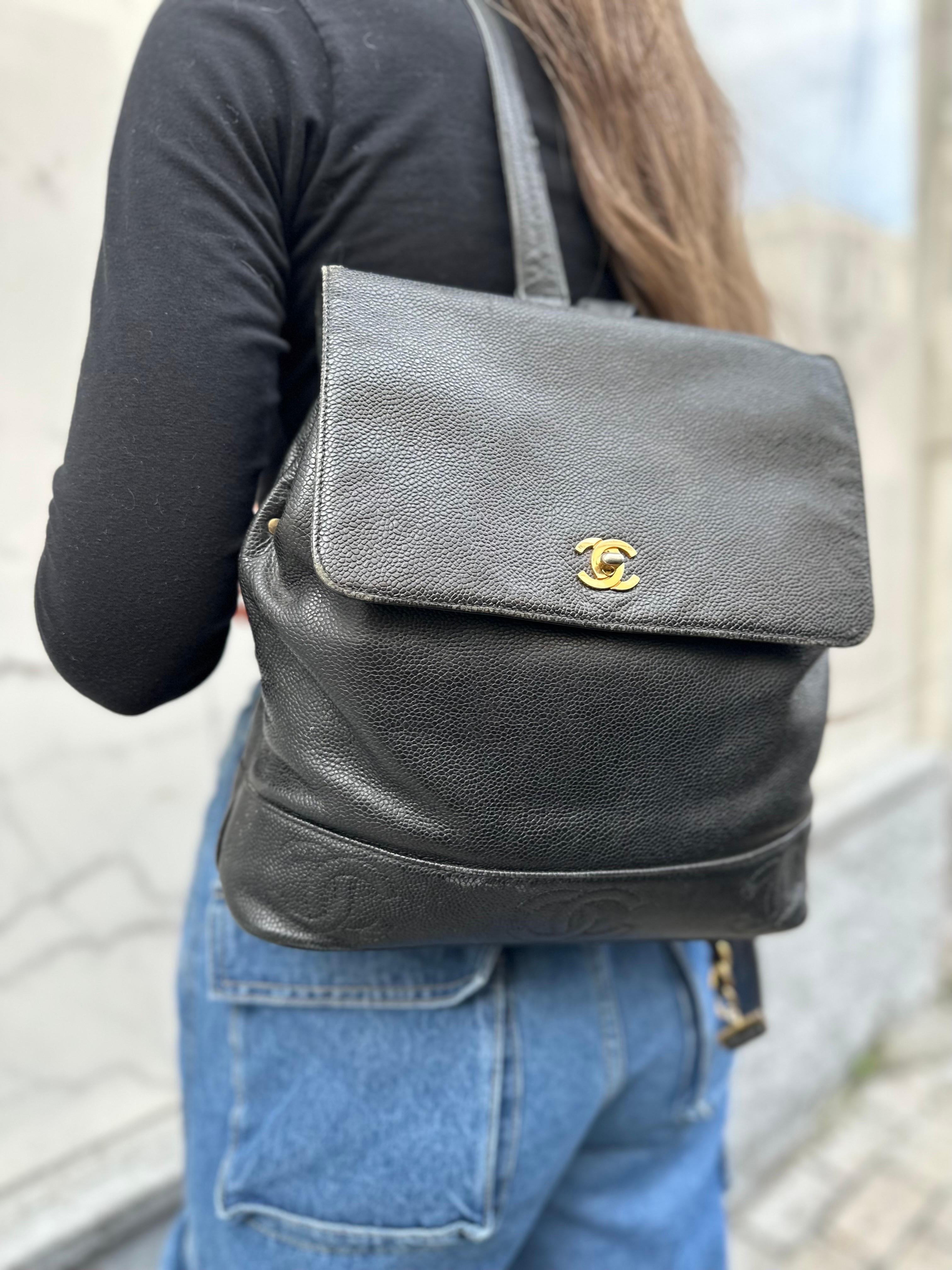 1997 Chanel Black Leather Vintage Backpack  16