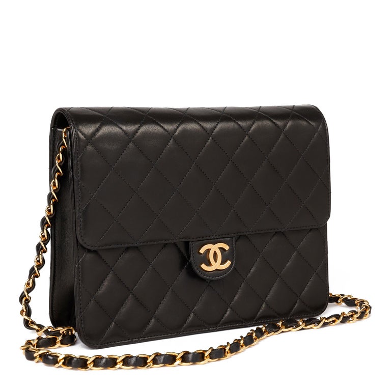 1997 Chanel Black Quilted Lambskin Leather Vintage Small Classic Single ...