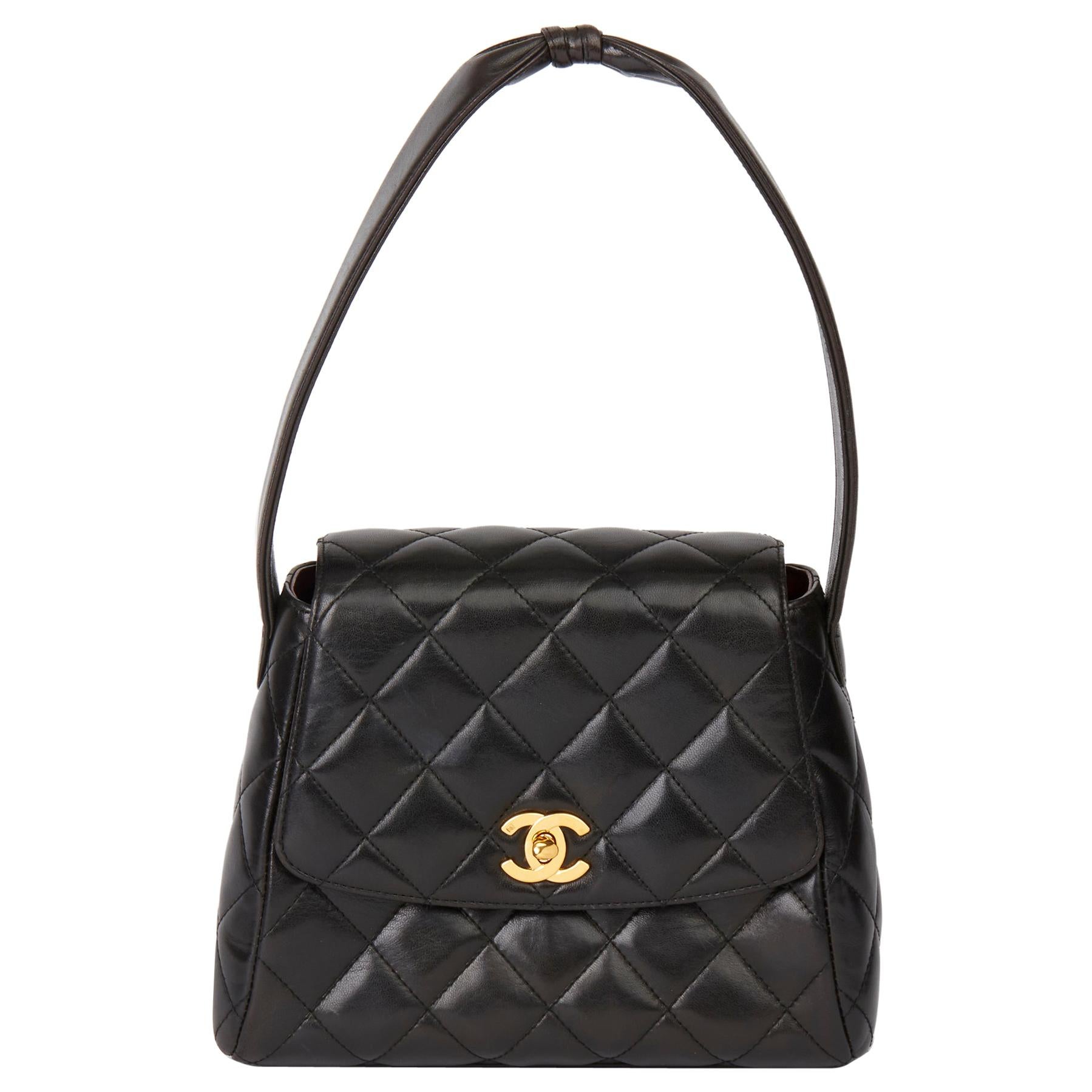 1997 Chanel Black Quilted Lambskin Vintage Classic Shoulder Bag