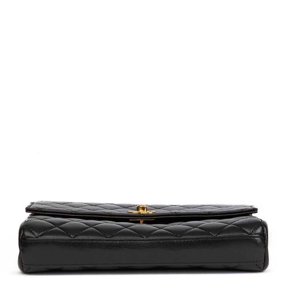 1997 Chanel Black Quilted Lambskin Vintage Classic Top Handle Clutch  1