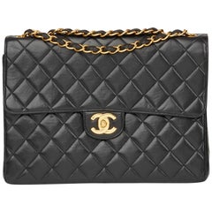 1997 Chanel Black Quilted Lambskin Vintage Jumbo Classic Single Flap Bag