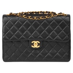 1997 Chanel Black Quilted Lambskin Vintage Jumbo Classic Single Flap Bag