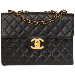 1997 Chanel Black Quilted Lambskin Vintage Jumbo XL Flap Bag