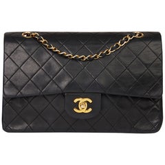 1997 Chanel Black Quilted Lambskin Vintage Medium Classic Double Flap Bag 