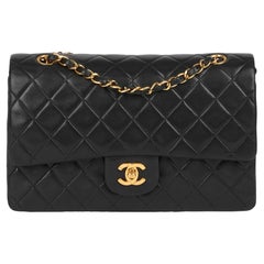 1997 Chanel Black Quilted Lambskin Vintage Medium Classic Double Flap Bag