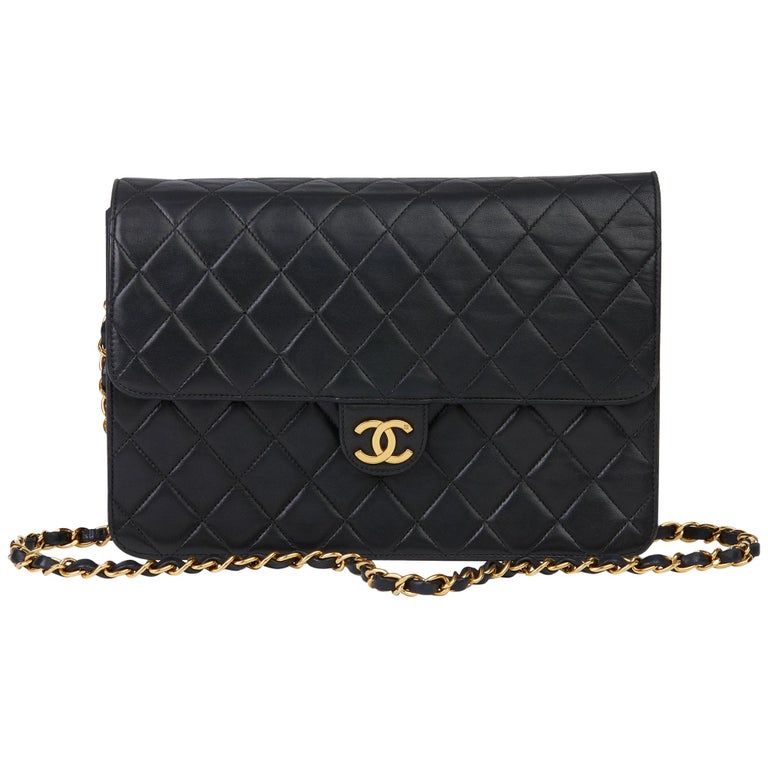 CHANEL Black Quilted and Smooth Lambskin Vintage Classic Shoulder
