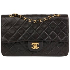 1997 Chanel Black Quilted Lambskin Vintage Small Classic Double Flap Bag