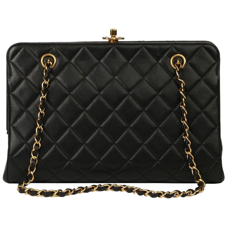 1997 Chanel Black Quilted Lambskin Vintage Timeless Frame Bag at