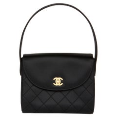 1997 Chanel Black Quilted Satin Vintage Classic Top Handle