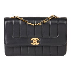 1997 Chanel Noir Vertical Quilted Lambskin Vintage Classic Single Flap Bag