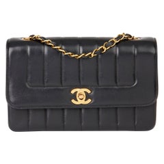 1997 Chanel Noir Vertical Quilted Lambskin Vintage Classic Single Flap Bag