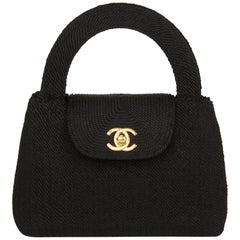 1997 Chanel Black Woven Silk Rope Vintage Mini Classic Kelly