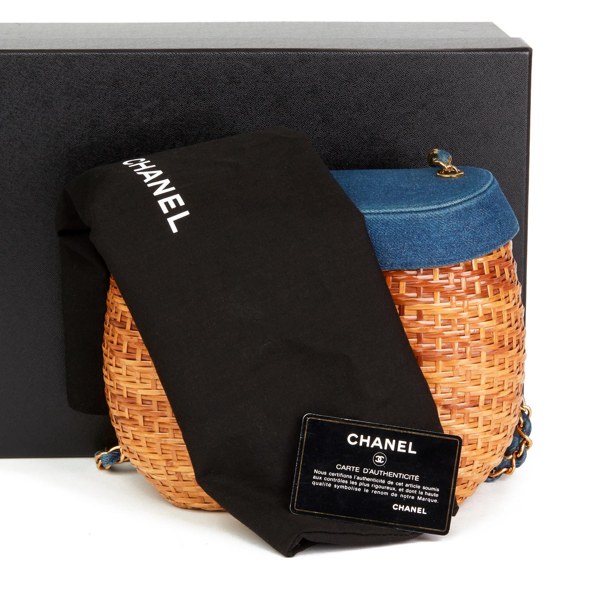 1997 Chanel Blue Denim & Woven Straw 'Picnic' Vintage Basket Bag  3