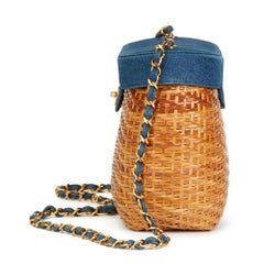 1997 Chanel Blue Denim & Woven Straw 'Picnic' Vintage Basket Bag