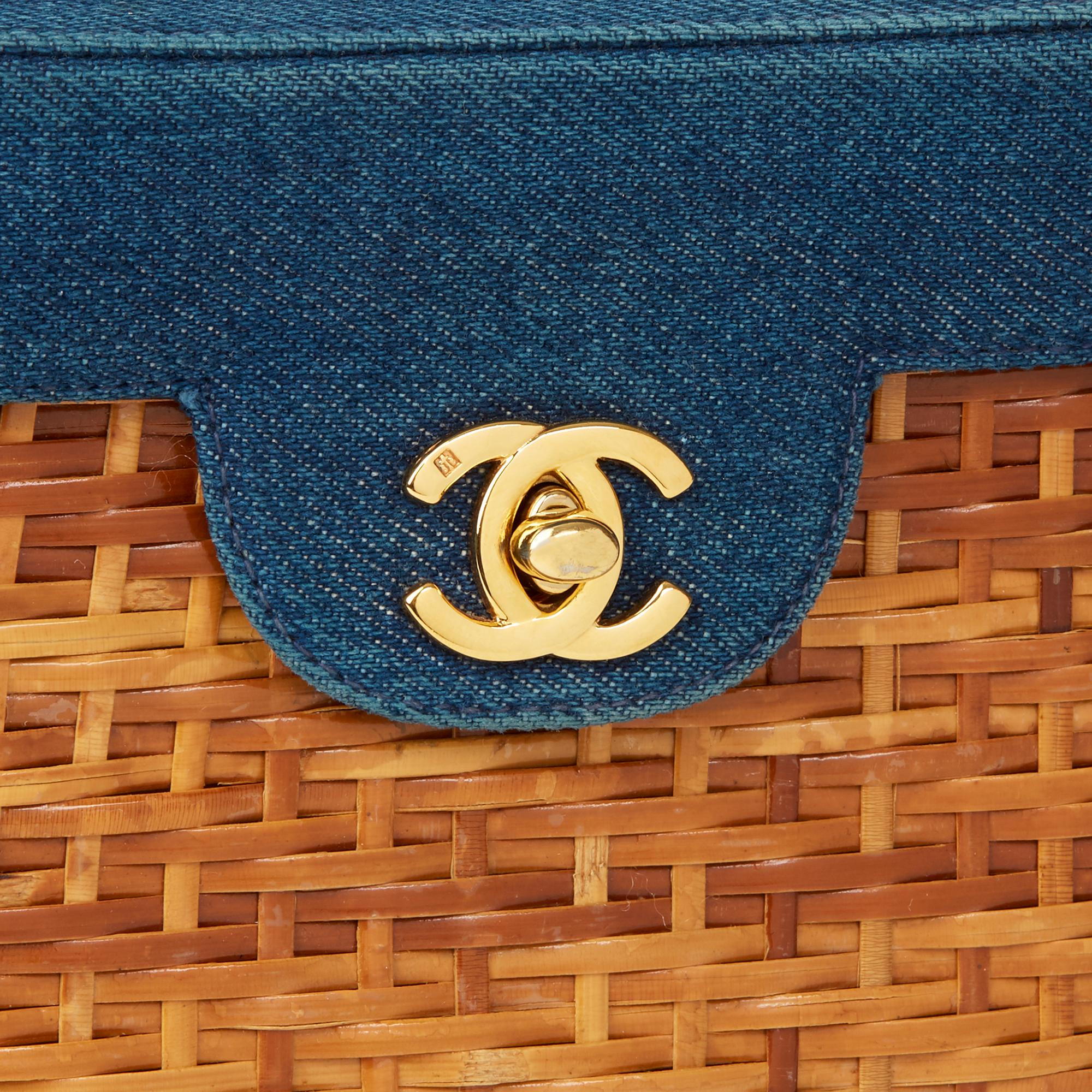 Brown 1997 Chanel Blue Denim & Woven Straw 'Picnic' Vintage Basket Bag 