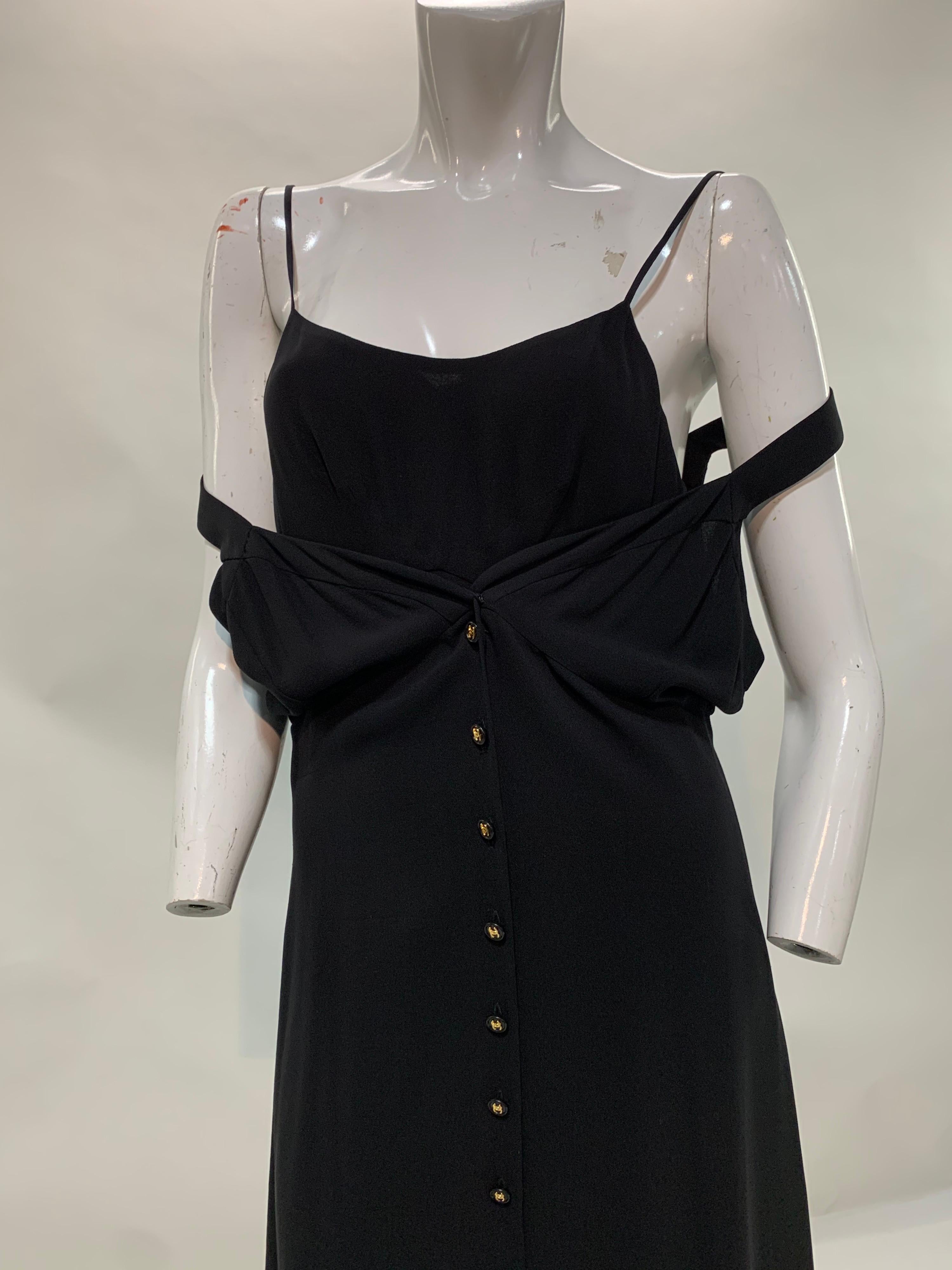 Women's 1997 Chanel by Lagerfeld Black 2-Piece Slip and Button Down Crepe Dress Ensemble