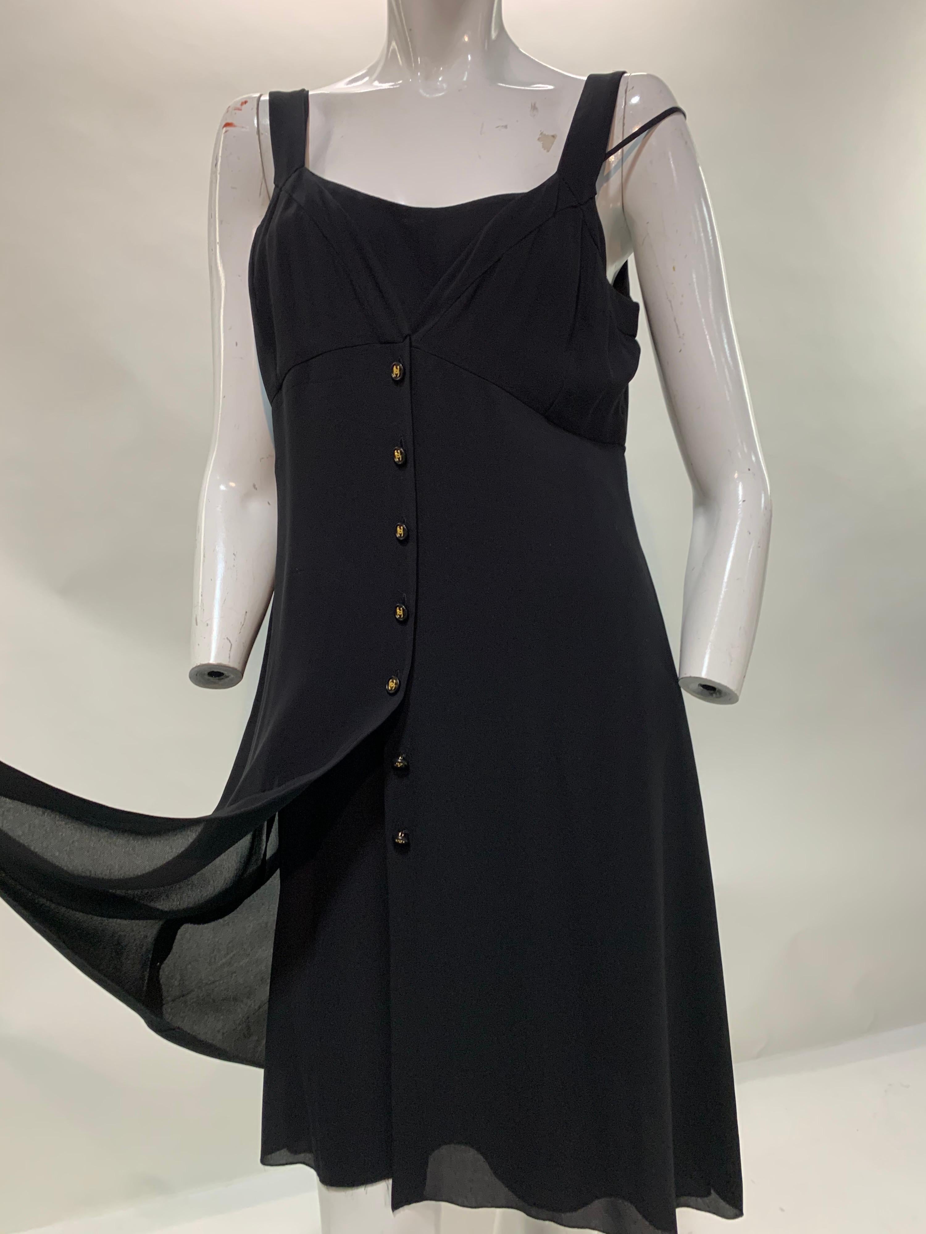 1997 Chanel by Lagerfeld Black 2-Piece Slip and Button Down Crepe Dress Ensemble 1