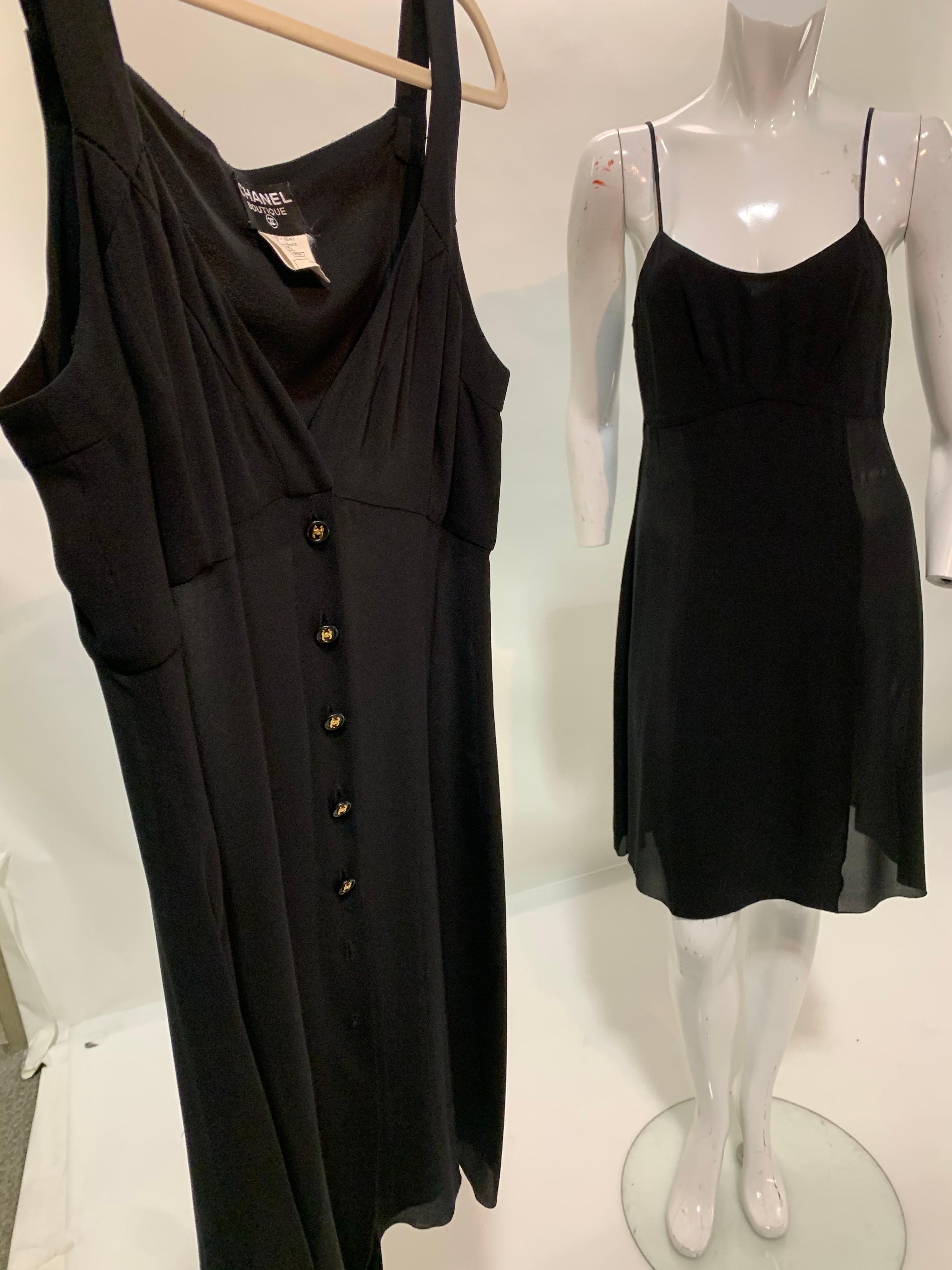 1997 Chanel by Lagerfeld Black 2-Piece Slip and Button Down Crepe Dress Ensemble 3