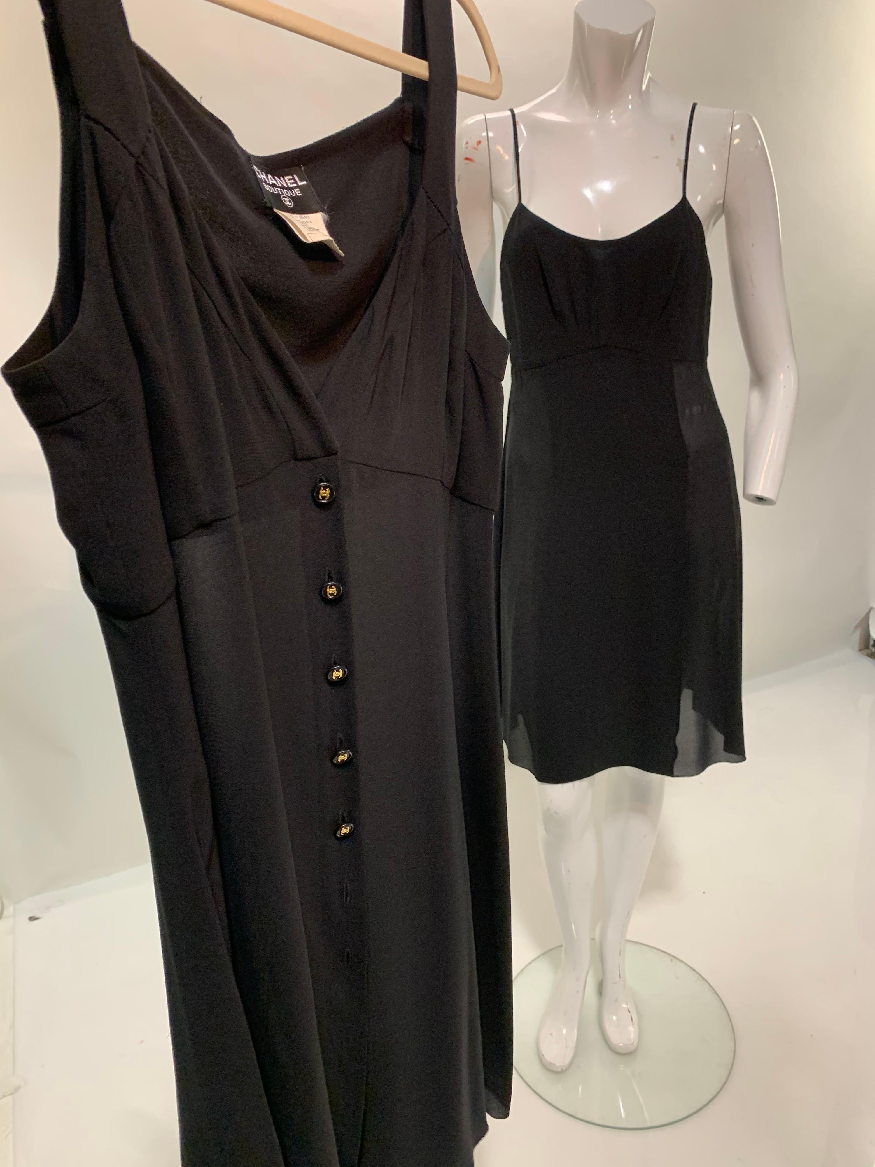 1997 Chanel by Lagerfeld Black 2-Piece Slip and Button Down Crepe Dress Ensemble 4