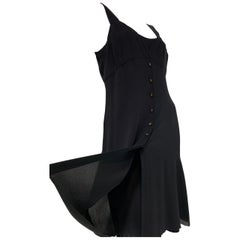 Vintage 1997 Chanel by Lagerfeld Black 2-Piece Slip and Button Down Crepe Dress Ensemble