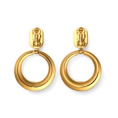 1997 Chanel Clip On Hoop Dangle CC Earrings