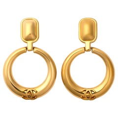 1997 Chanel Clip On Hoop Dangle CC Earrings