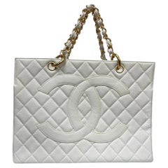 1997 Chanel GST White Leather Top Handle Bag Vintage 