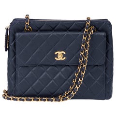 1997 Chanel Navy Quilted Caviar Leather Vintage Classic Shoulder Bag