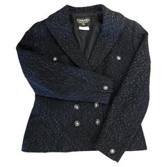 1997 CHANEL Navy Tweed Double-Breasted Jacket FR42