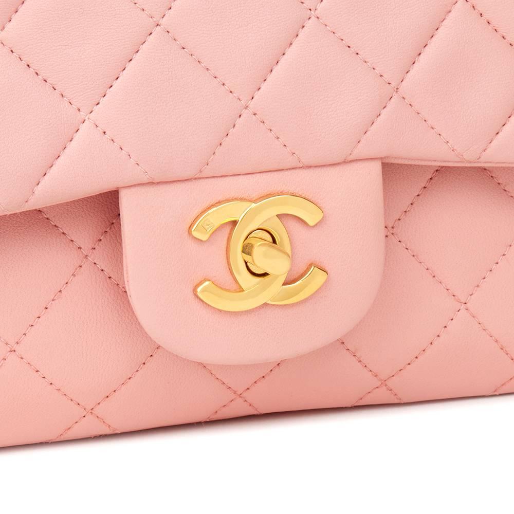 Beige 1997 Chanel Pink Quilted Lambskin Vintage Small Classic Double Flap Bag 