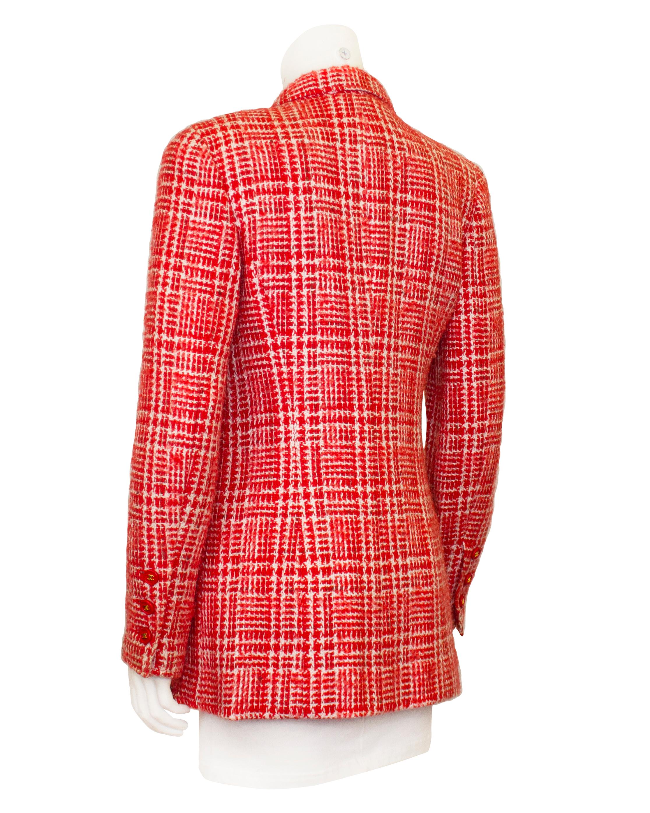 Rosso 1997 Chanel RTW Spring Collection Giacca di lana a quadri rossi e crema in vendita